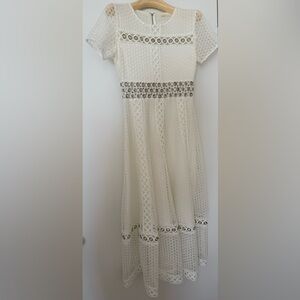 Maje White Embellished Tiered Midi Dress